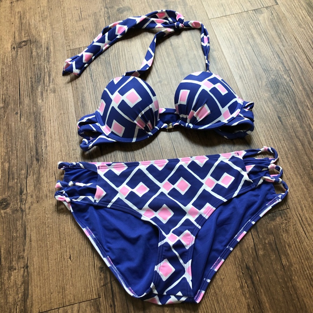 Purple and pink Aztec print bikini
